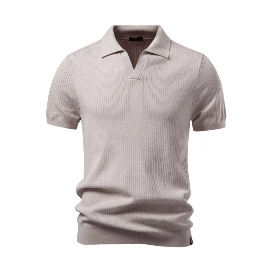 Men’s Ribbed Knit Short Sleeve Polo Apricot / S Apparel and Accessories
