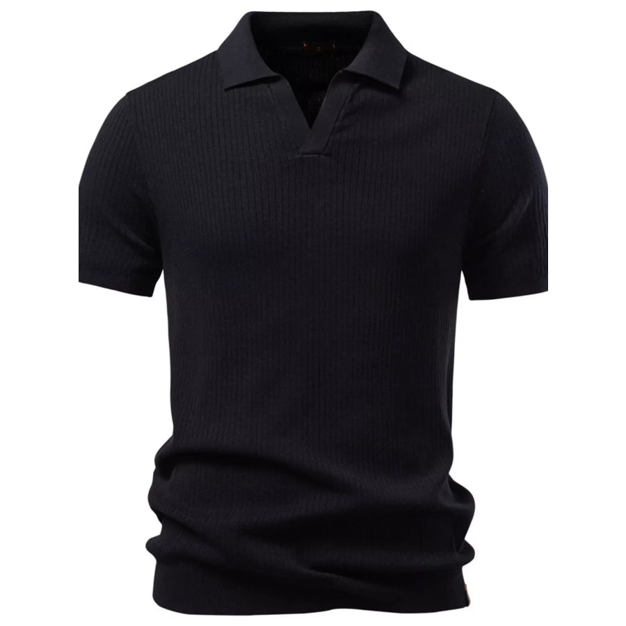Men’s Ribbed Knit Short Sleeve Polo Black / S Apparel and Accessories