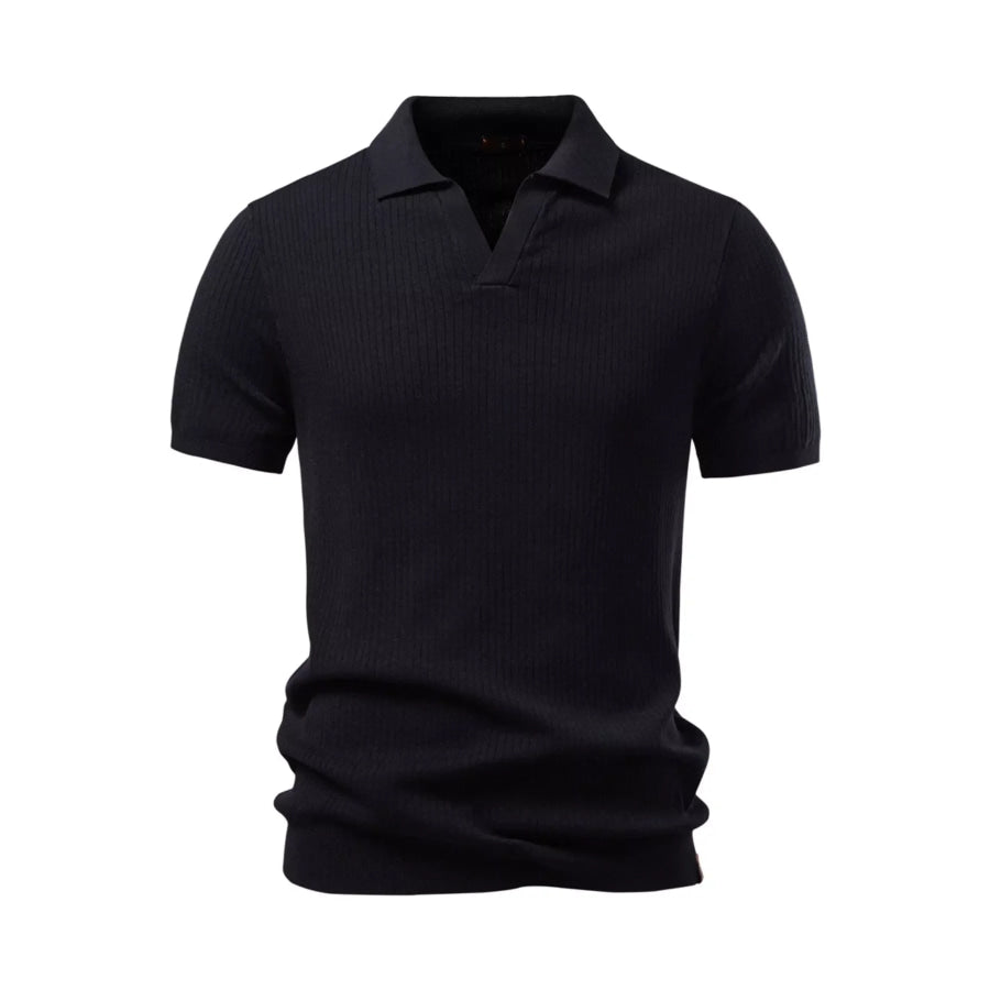 Men’s Ribbed Knit Short Sleeve Polo Black / S Apparel and Accessories