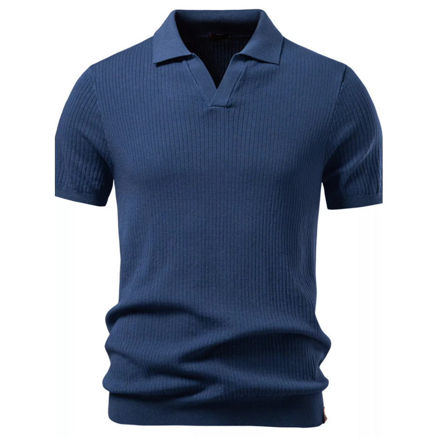 Men’s Ribbed Knit Short Sleeve Polo Blue / S Apparel and Accessories