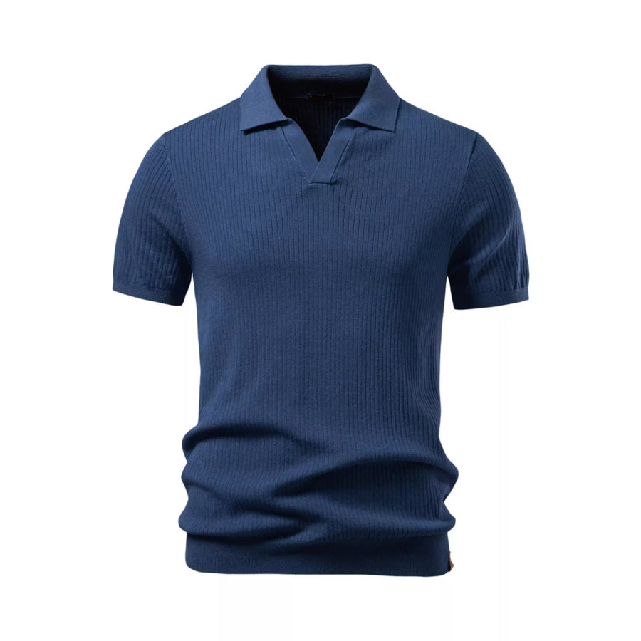 Men’s Ribbed Knit Short Sleeve Polo Denim Blue / S Apparel and Accessories