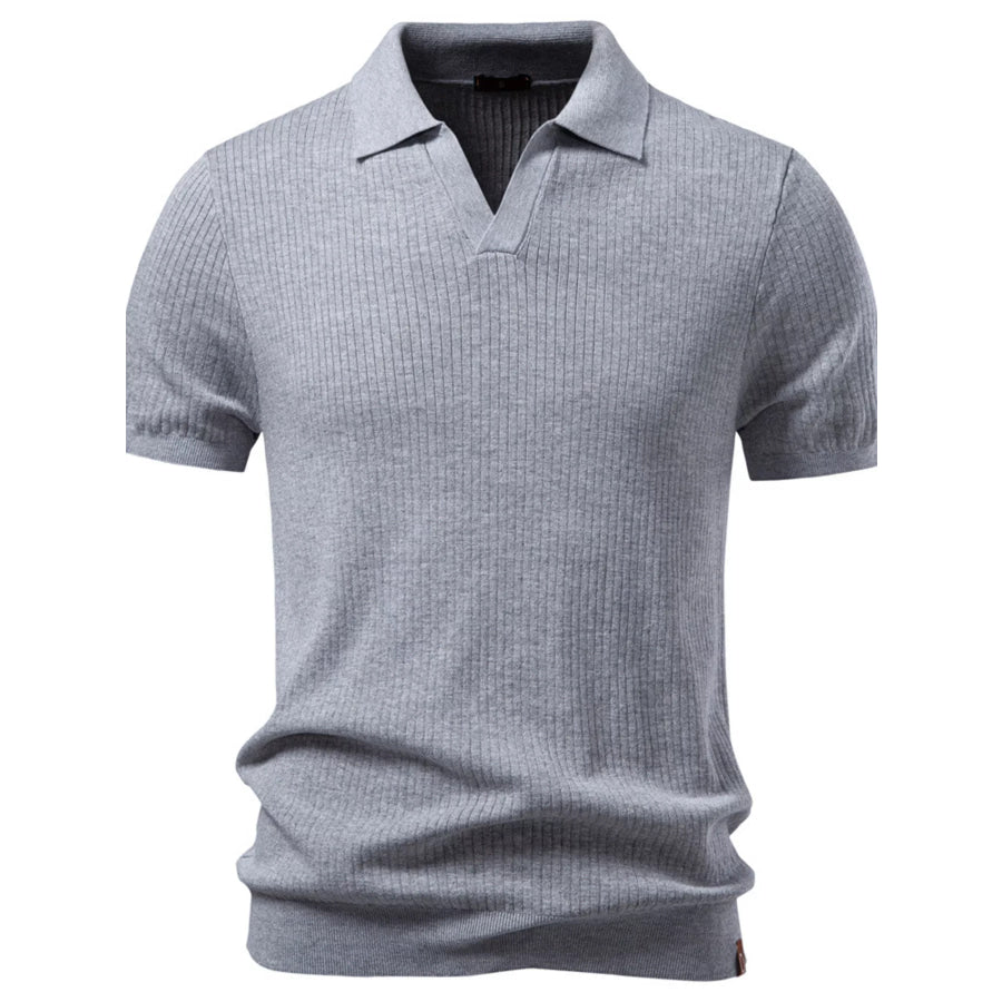 Men’s Ribbed Knit Short Sleeve Polo Light Gray / S Apparel and Accessories