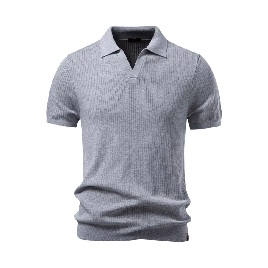 Men’s Ribbed Knit Short Sleeve Polo Light Gray / S Apparel and Accessories