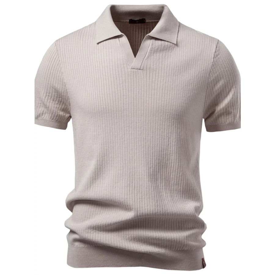 Men’s Ribbed Knit Short Sleeve Polo Orange-red / S Apparel and Accessories