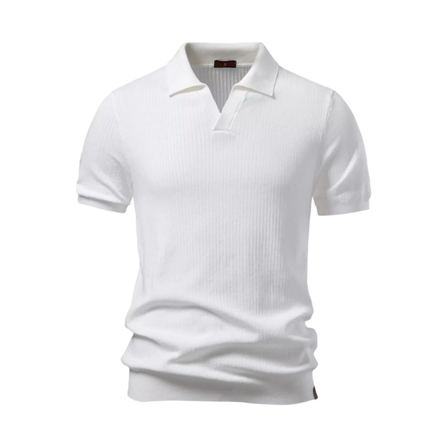 Men’s Ribbed Knit Short Sleeve Polo White / S Apparel and Accessories
