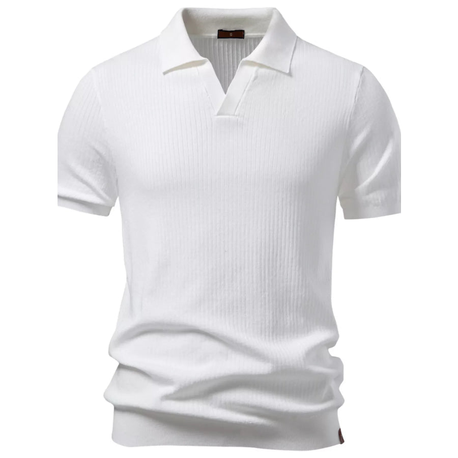 Men’s Ribbed Knit Short Sleeve Polo White / S Apparel and Accessories