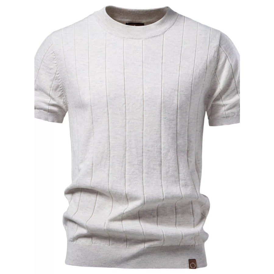 Men’s Ribbed Knit Short Sleeve Sweater Apricot / S Apparel and Accessories
