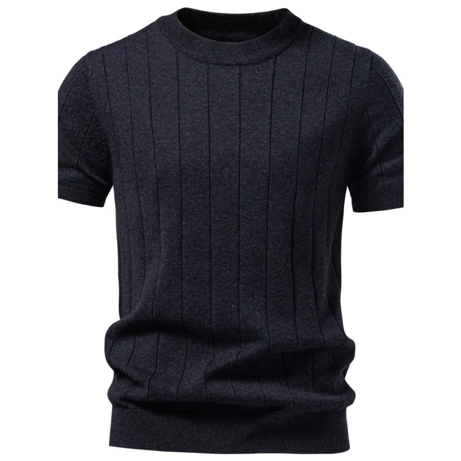 Men’s Ribbed Knit Short Sleeve Sweater Black / S Apparel and Accessories