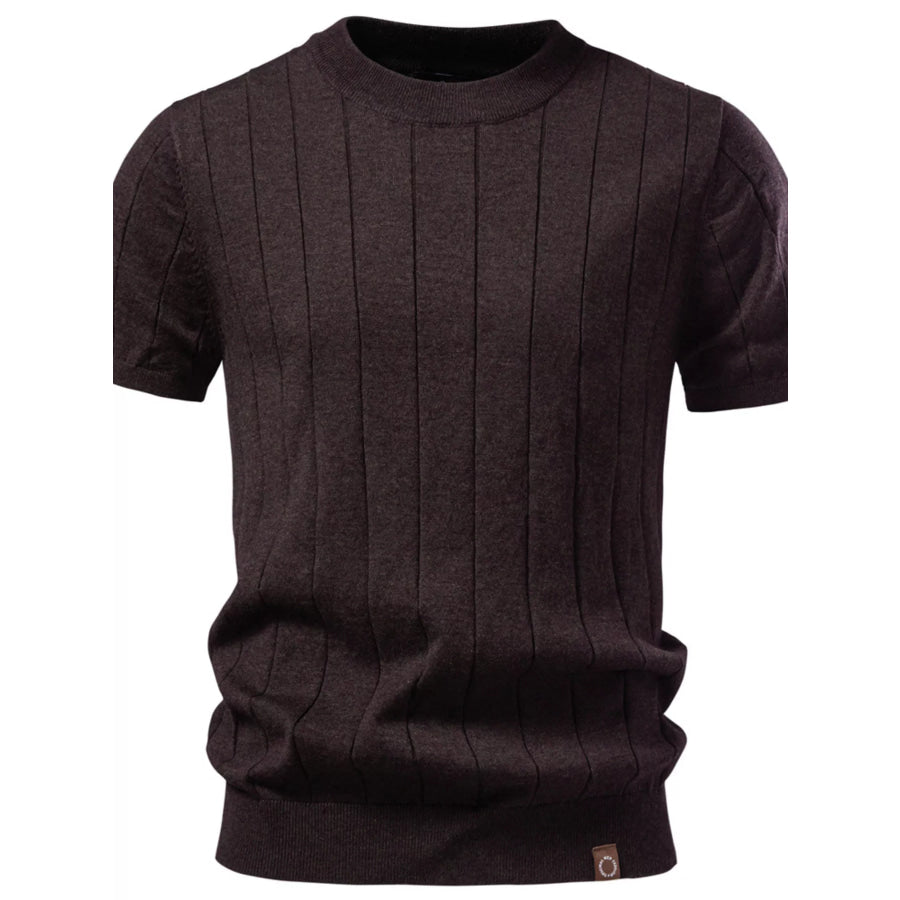 Men’s Ribbed Knit Short Sleeve Sweater Coffee / S Apparel and Accessories