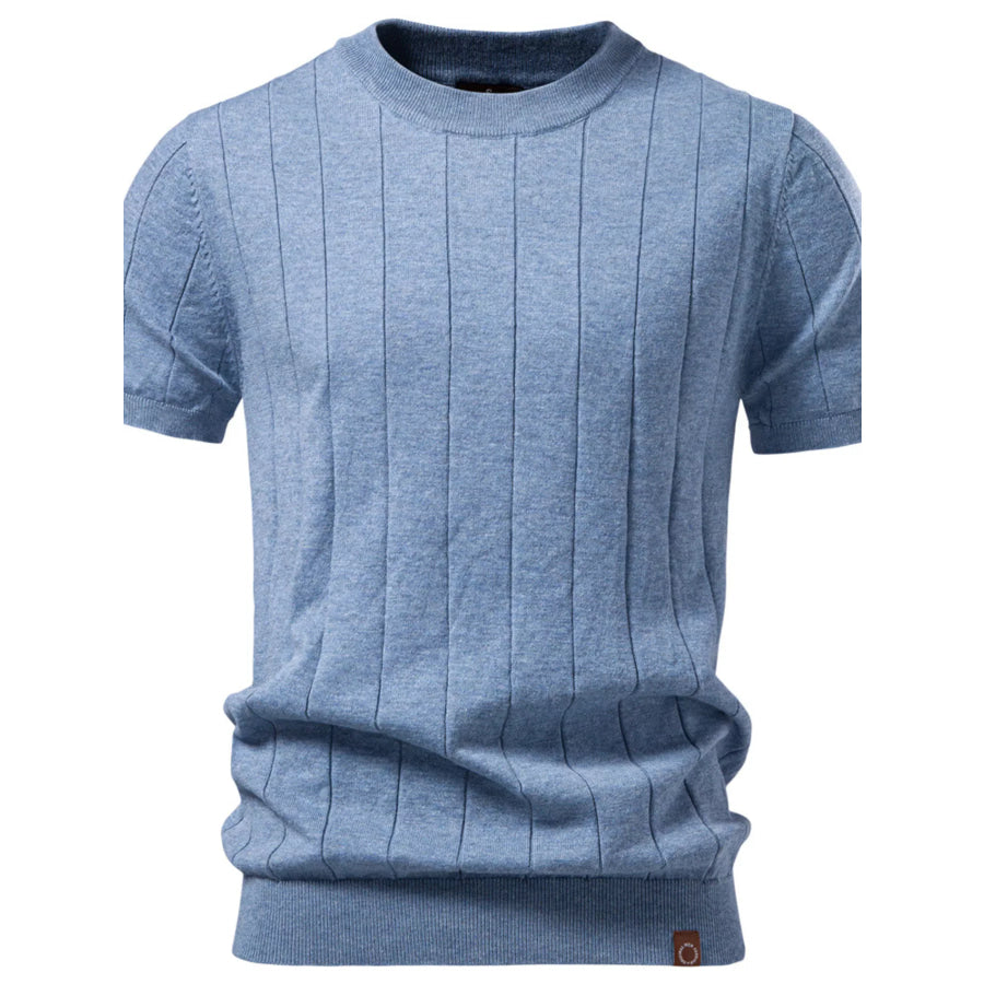 Men’s Ribbed Knit Short Sleeve Sweater Light Blue / S Apparel and Accessories