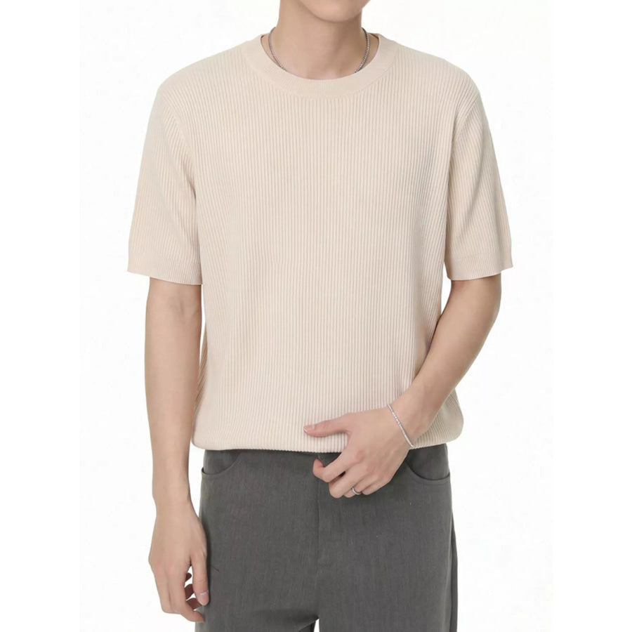 Men’s Ribbed Knit Short Sleeve T-Shirt Apricot / M Apparel and Accessories