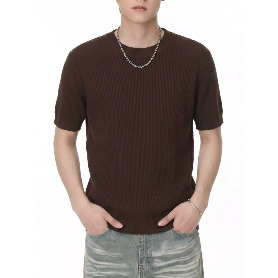 Men’s Ribbed Knit Short Sleeve T-Shirt Coffee Color / M Apparel and Accessories