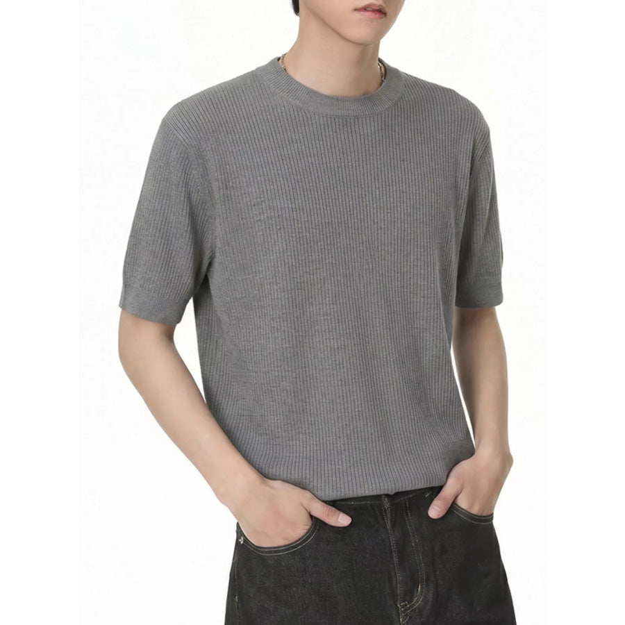 Men’s Ribbed Knit Short Sleeve T-Shirt Grey / M Apparel and Accessories