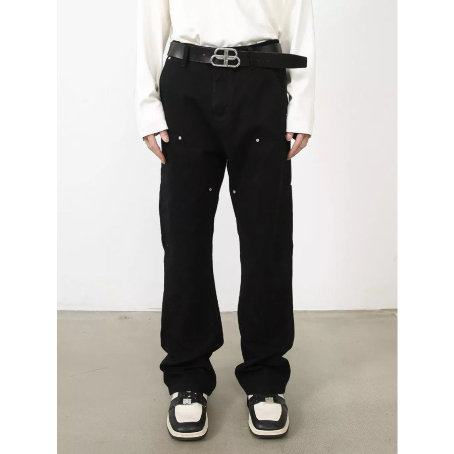 Men’s Rivet-Detailed Straight-Leg Jeans Black / S Apparel and Accessories