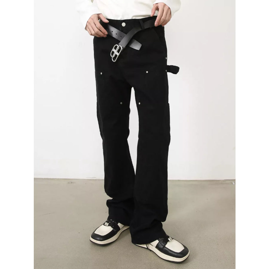 Men’s Rivet-Detailed Straight-Leg Jeans Black / S Apparel and Accessories