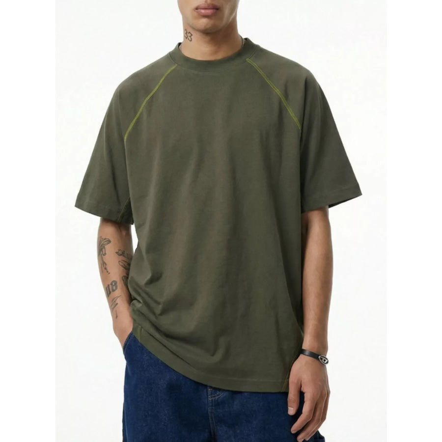 Men’s Round Neck Short Sleeve T-Shirt Army Green / S Apparel and Accessories