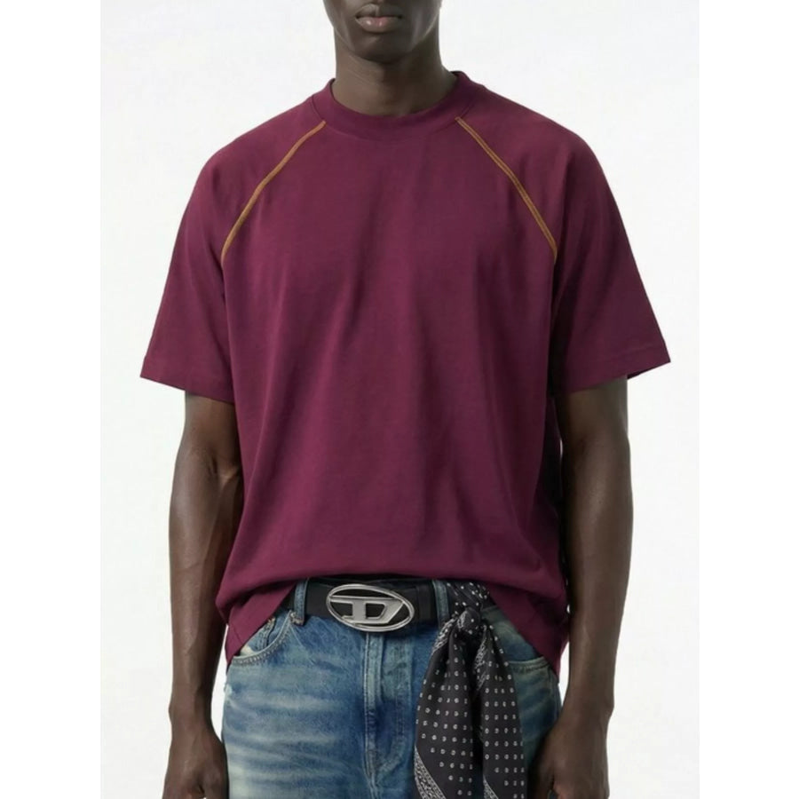Men’s Round Neck Short Sleeve T-Shirt Burgundy / S Apparel and Accessories