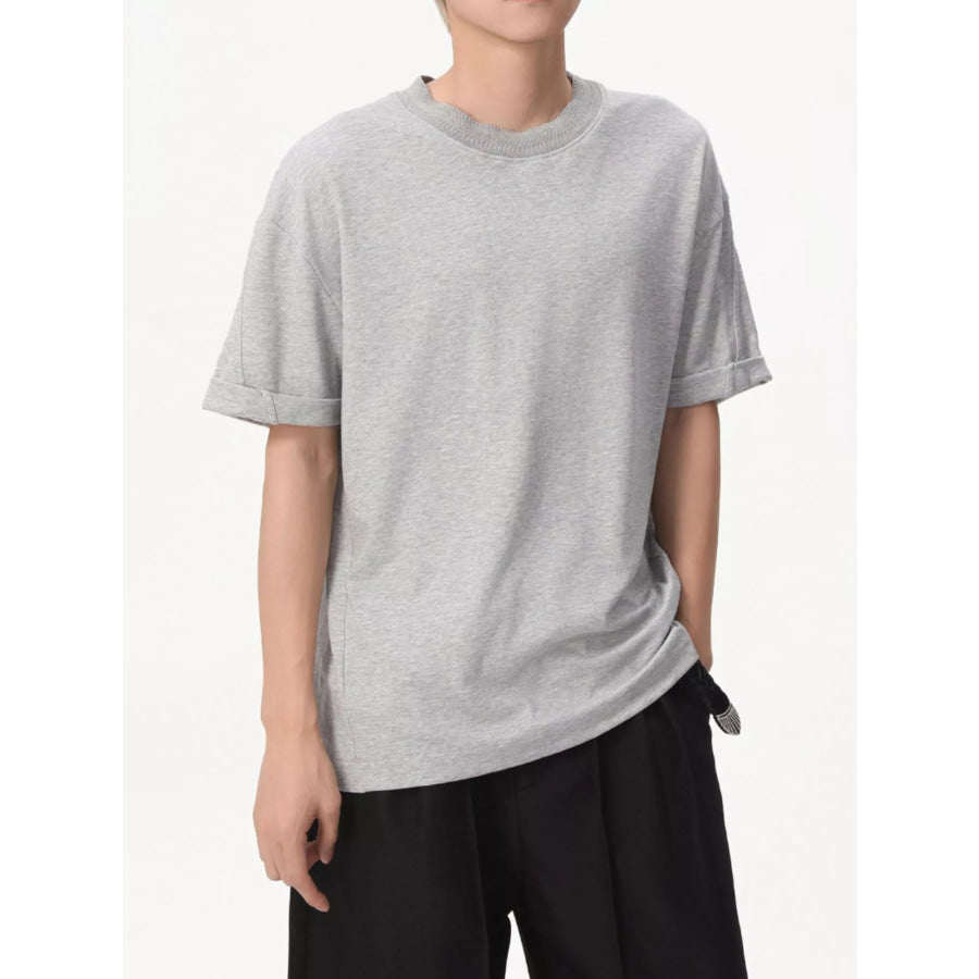 Men’s Round Neck Short Sleeve T-Shirt Grey / M Apparel and Accessories
