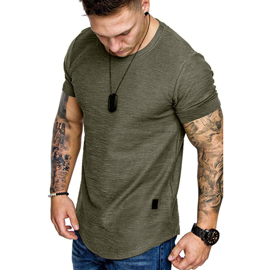Men’s Round Neck Slim Fit Casual T-Shirt Army Green / S Apparel and Accessories