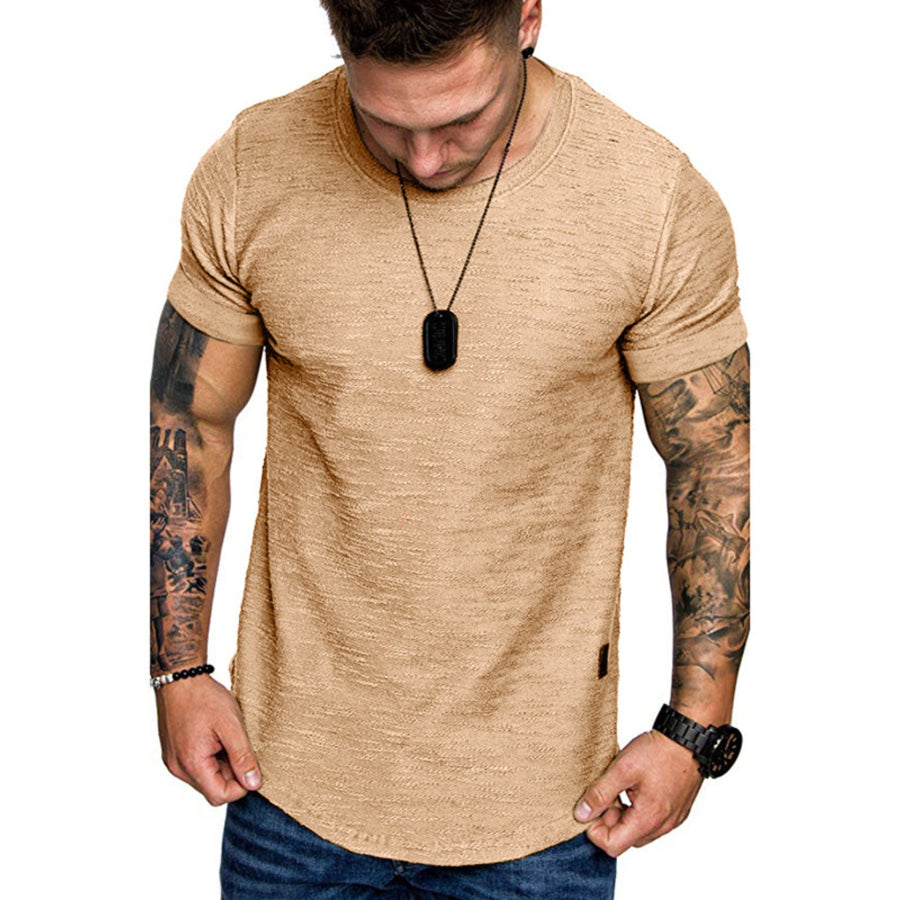 Men’s Round Neck Slim Fit Casual T-Shirt Khaki / S Apparel and Accessories