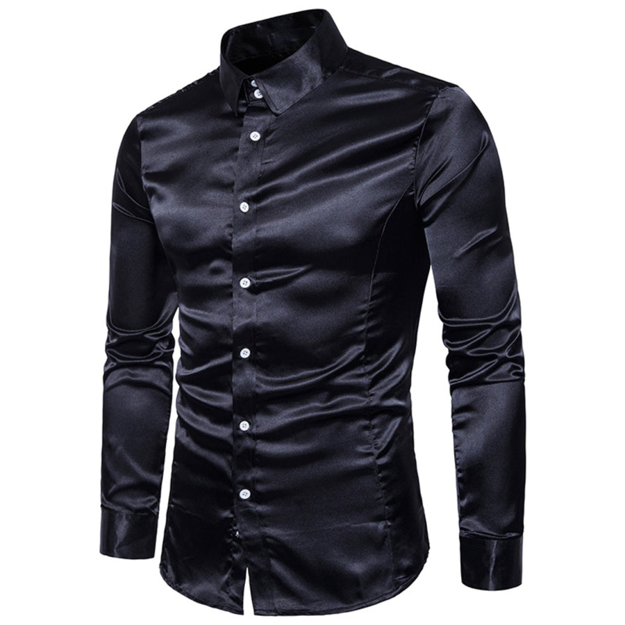 Men’s Satin Long Sleeve Shirt Black / S Apparel and Accessories