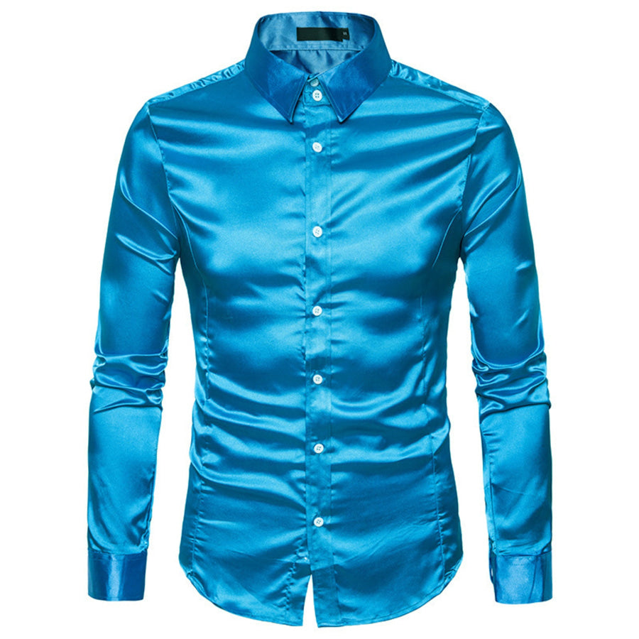 Men’s Satin Long Sleeve Shirt Blue / S Apparel and Accessories
