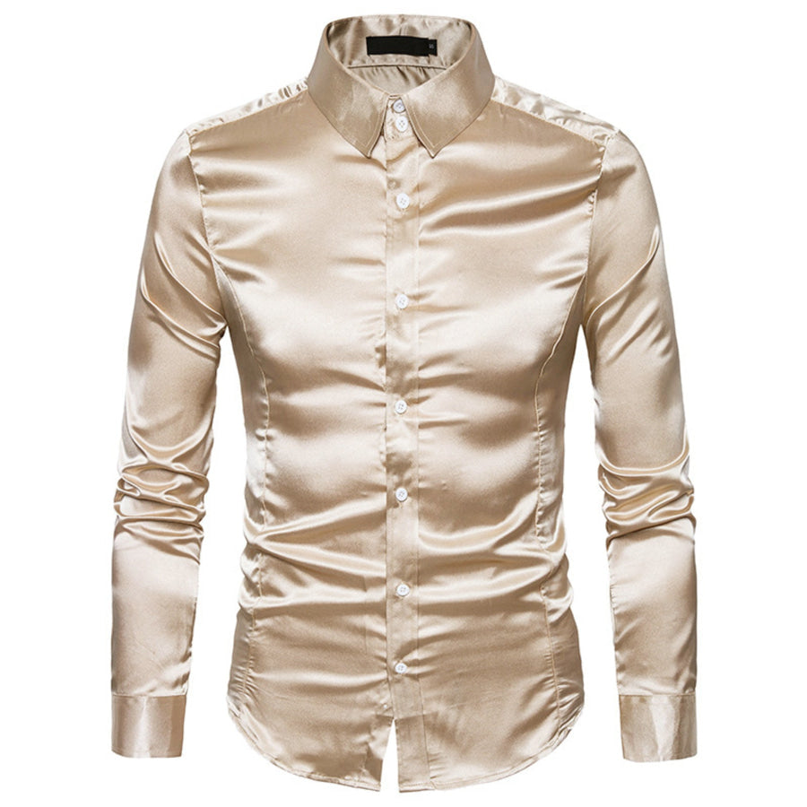 Men’s Satin Long Sleeve Shirt Khaki / S Apparel and Accessories