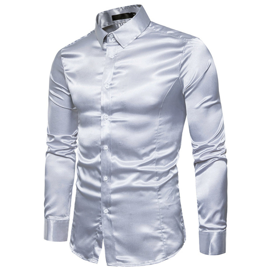 Men’s Satin Long Sleeve Shirt Light Gray / S Apparel and Accessories