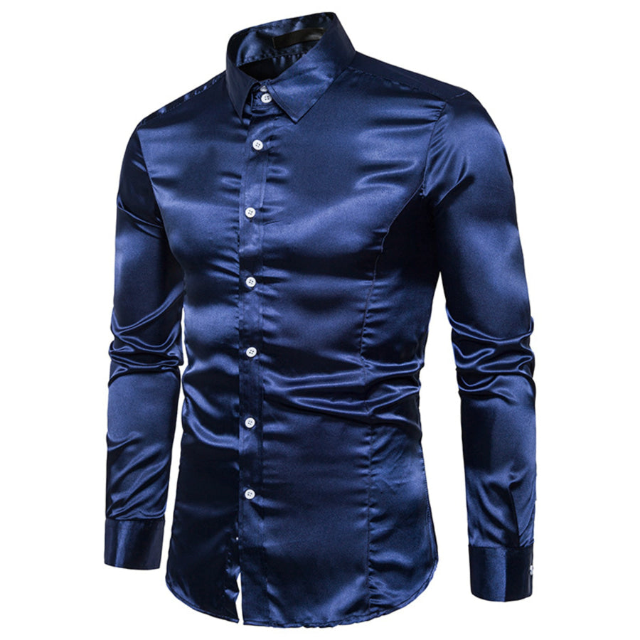 Men’s Satin Long Sleeve Shirt Navy / S Apparel and Accessories