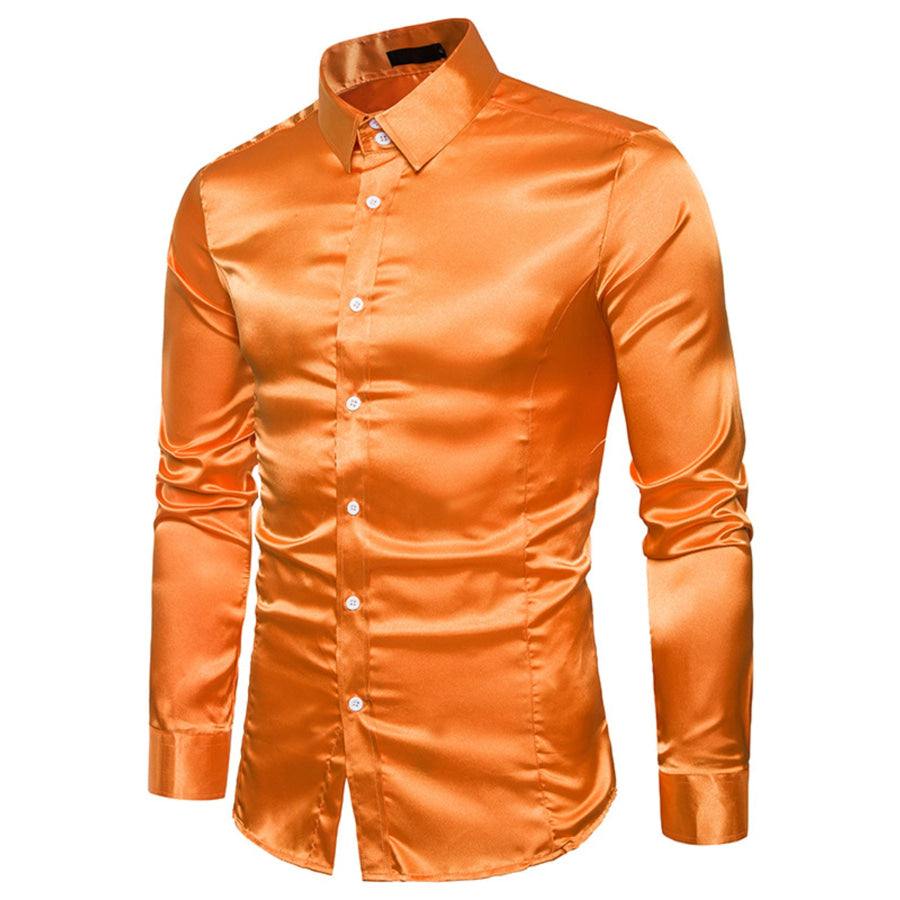 Men’s Satin Long Sleeve Shirt Orange / S Apparel and Accessories