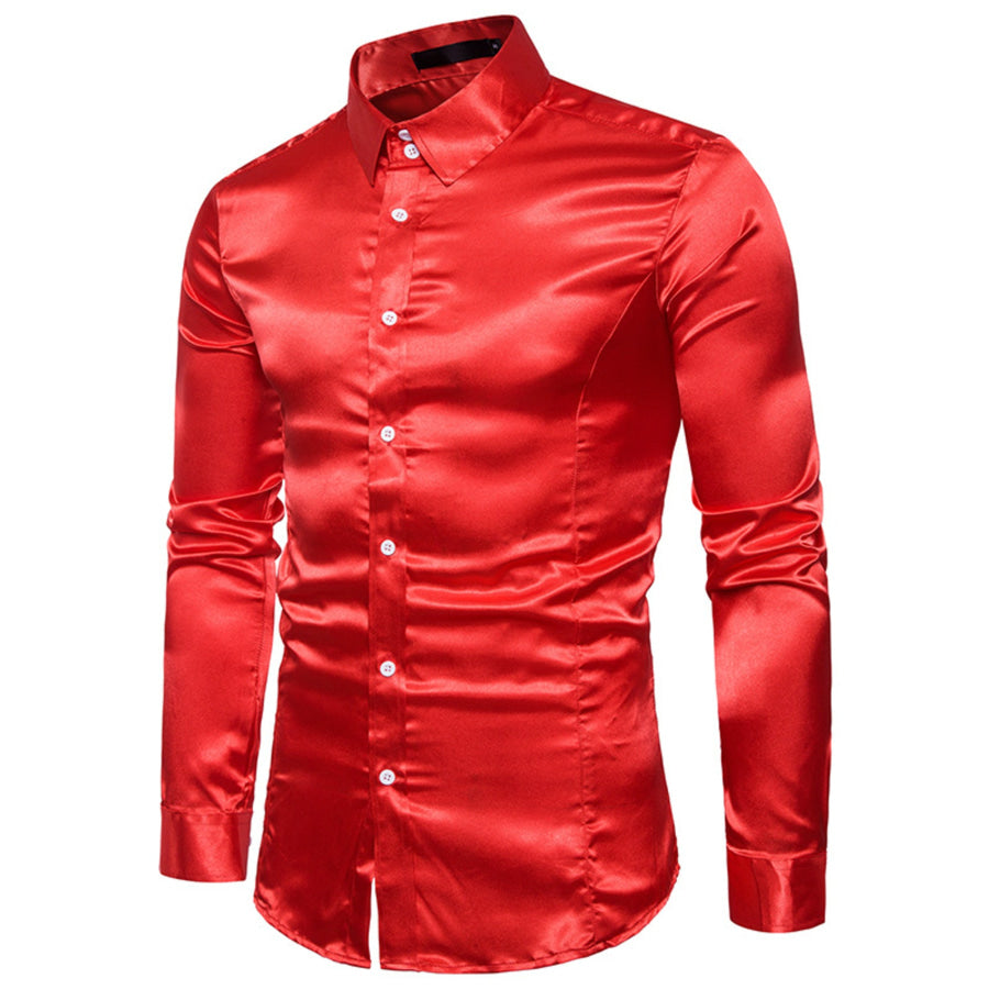 Men’s Satin Long Sleeve Shirt Red / S Apparel and Accessories