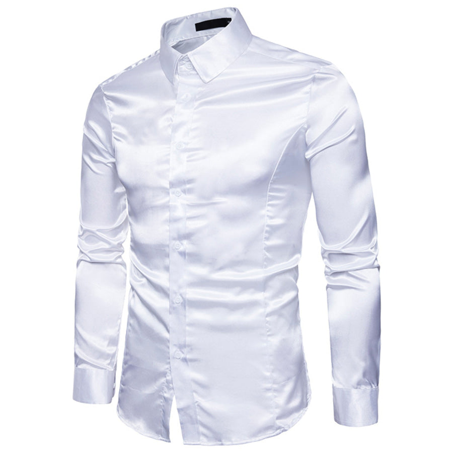 Men’s Satin Long Sleeve Shirt White / S Apparel and Accessories