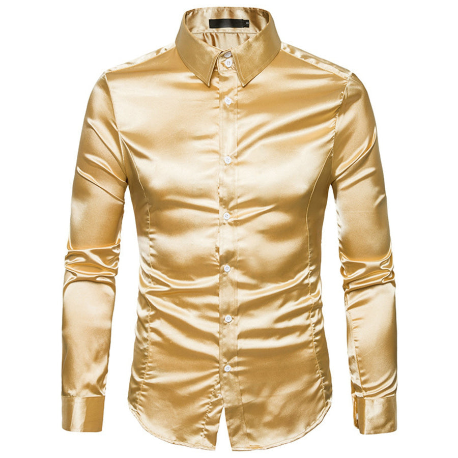 Men’s Satin Long Sleeve Shirt Yellow / S Apparel and Accessories