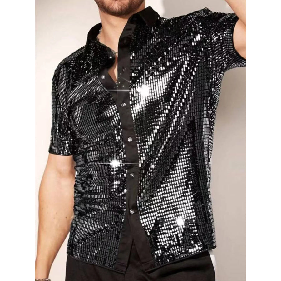 Men’s Sequin Button Up Shirt Black / S Apparel and Accessories