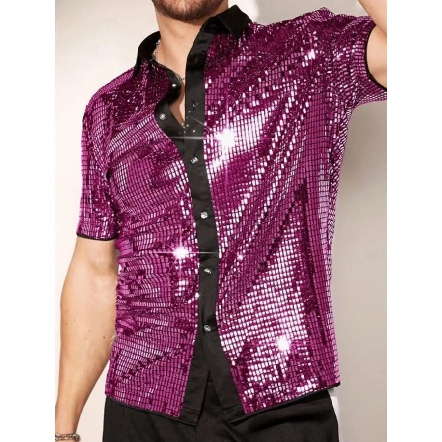 Men’s Sequin Button Up Shirt Purple / S Apparel and Accessories