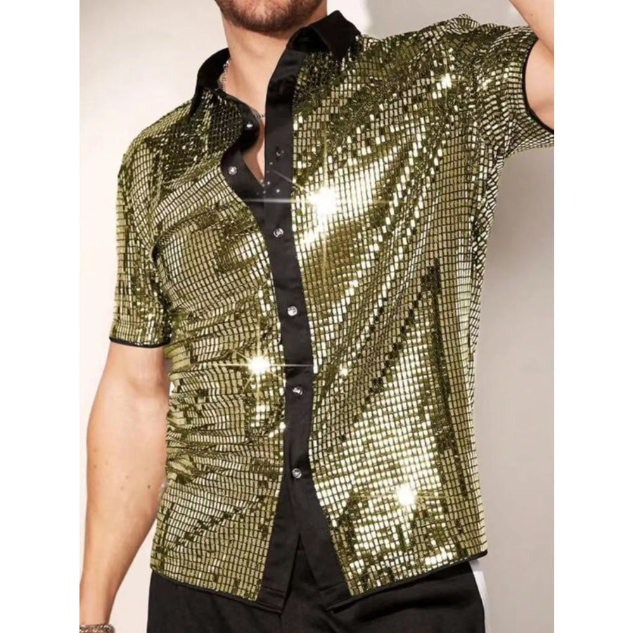 Men’s Sequin Button Up Shirt Sage / S Apparel and Accessories