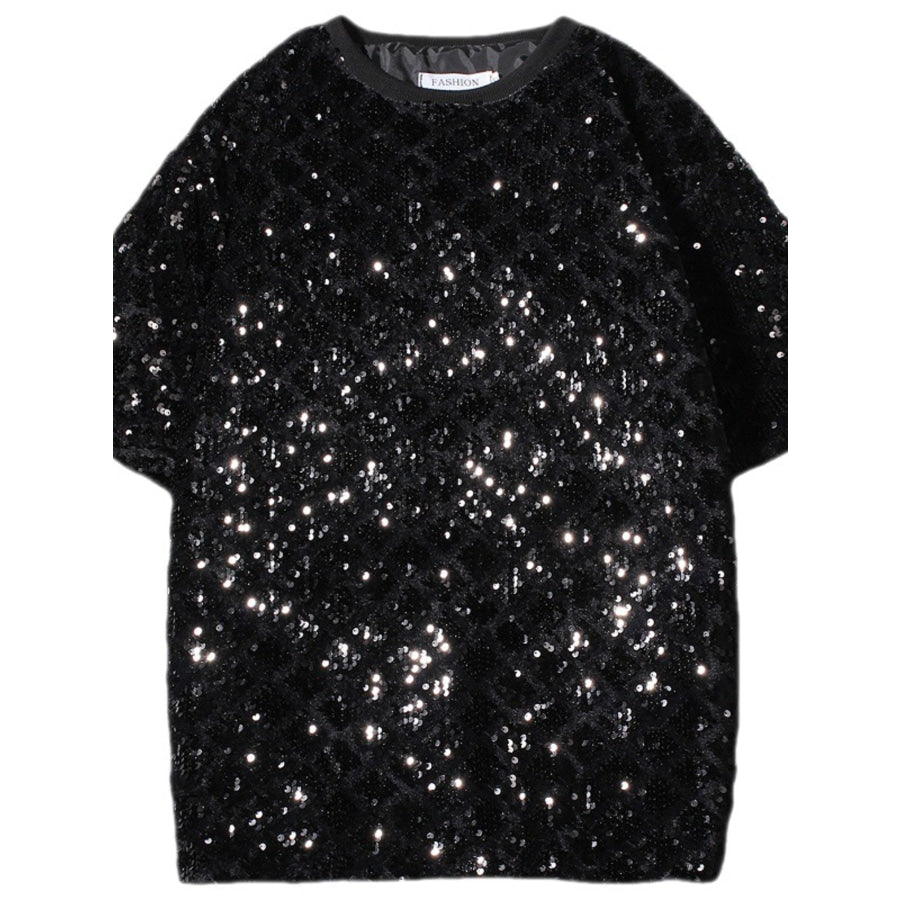 Men’s Sequin Round Neck T-Shirt Black / M Apparel and Accessories