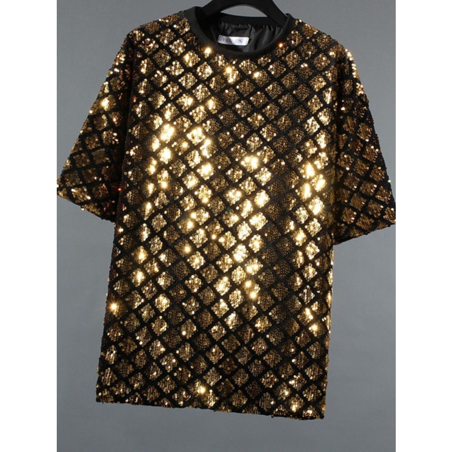 Men’s Sequin Round Neck T-Shirt Gold / M Apparel and Accessories
