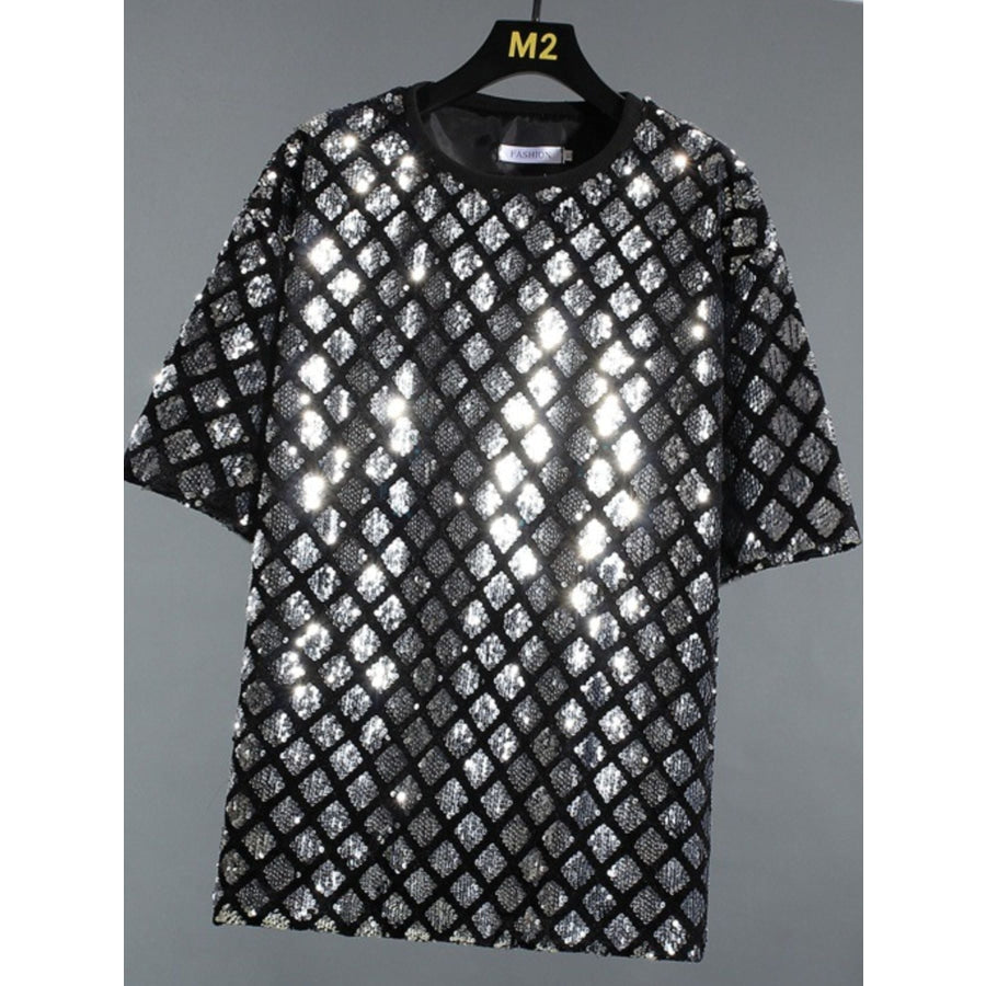 Men’s Sequin Round Neck T-Shirt Silver / M Apparel and Accessories