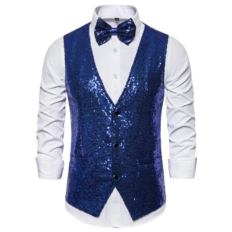 Men’s Sequin Slim Fit Vest Blue / S Apparel and Accessories