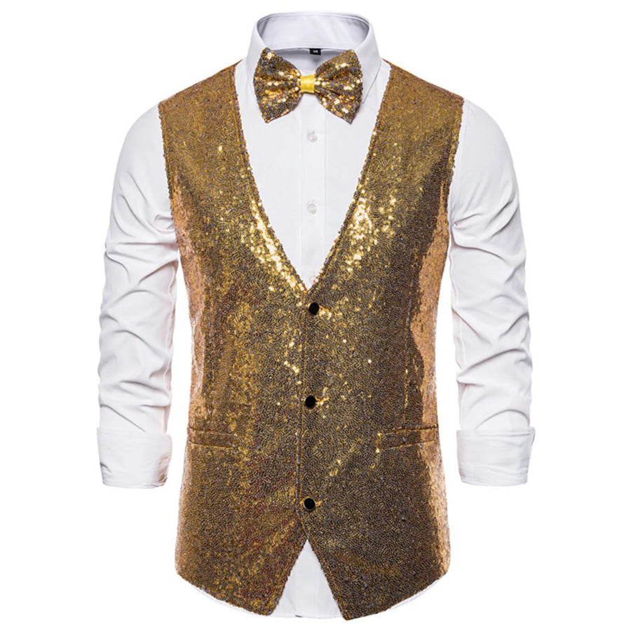 Men’s Sequin Slim Fit Vest Gold / S Apparel and Accessories