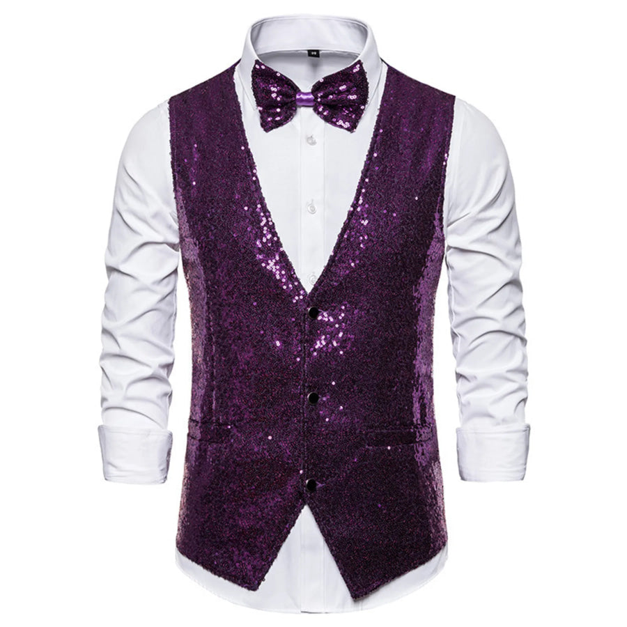 Men’s Sequin Slim Fit Vest Purple / S Apparel and Accessories