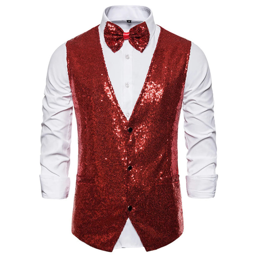 Men’s Sequin Slim Fit Vest Wine Red / S Apparel and Accessories