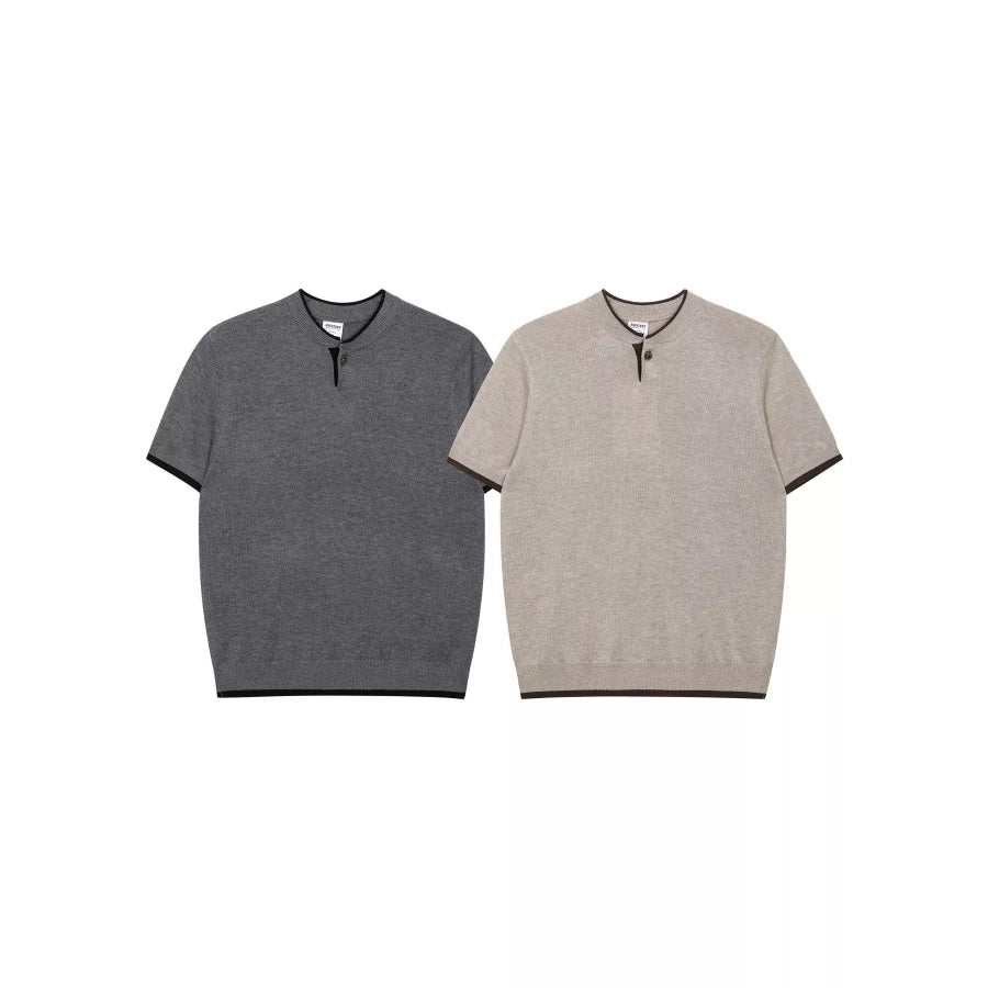 Men’s Short Sleeve Collar Knit Top with Contrast Trim Apparel and Accessories