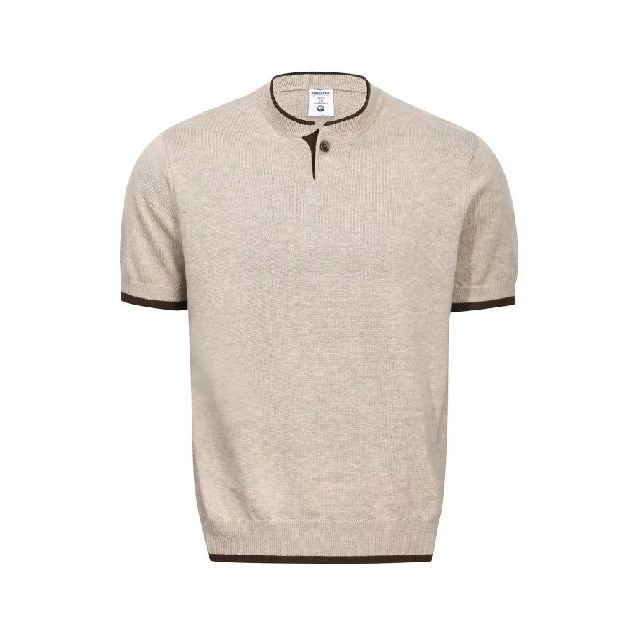 Men’s Short Sleeve Collar Knit Top with Contrast Trim Apricot / M Apparel and Accessories