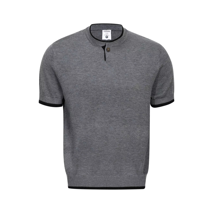 Men’s Short Sleeve Collar Knit Top with Contrast Trim Grey / M Apparel and Accessories