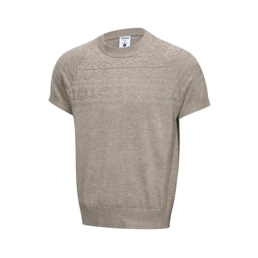 Men’s Short Sleeve Geometric Textured Knit Top Khaki / M Apparel and Accessories