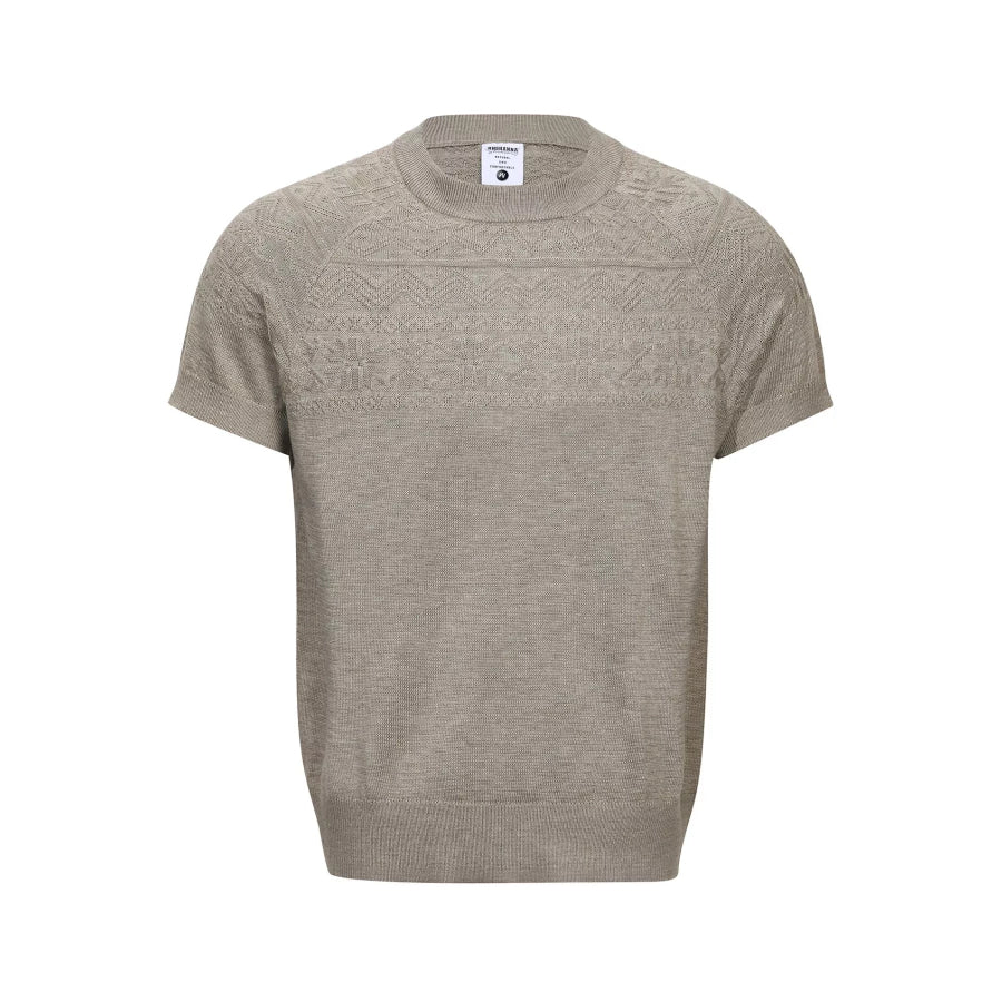 Men’s Short Sleeve Geometric Textured Knit Top Khaki / M Apparel and Accessories