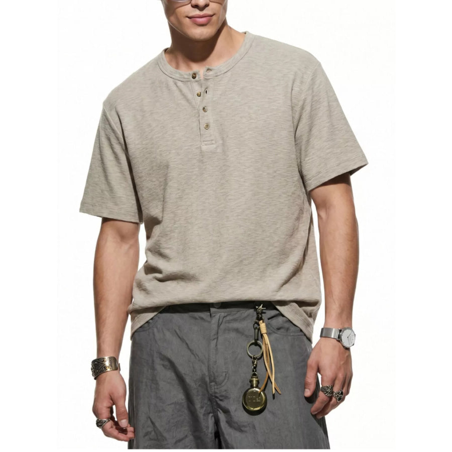 Men’s Short Sleeve Henley T-Shirt Beige / S Apparel and Accessories