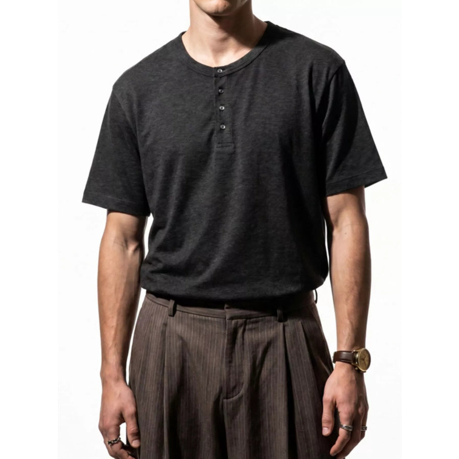 Men’s Short Sleeve Henley T-Shirt Black / S Apparel and Accessories